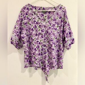 Elegant Purple Floral Women's Blouse with Tie